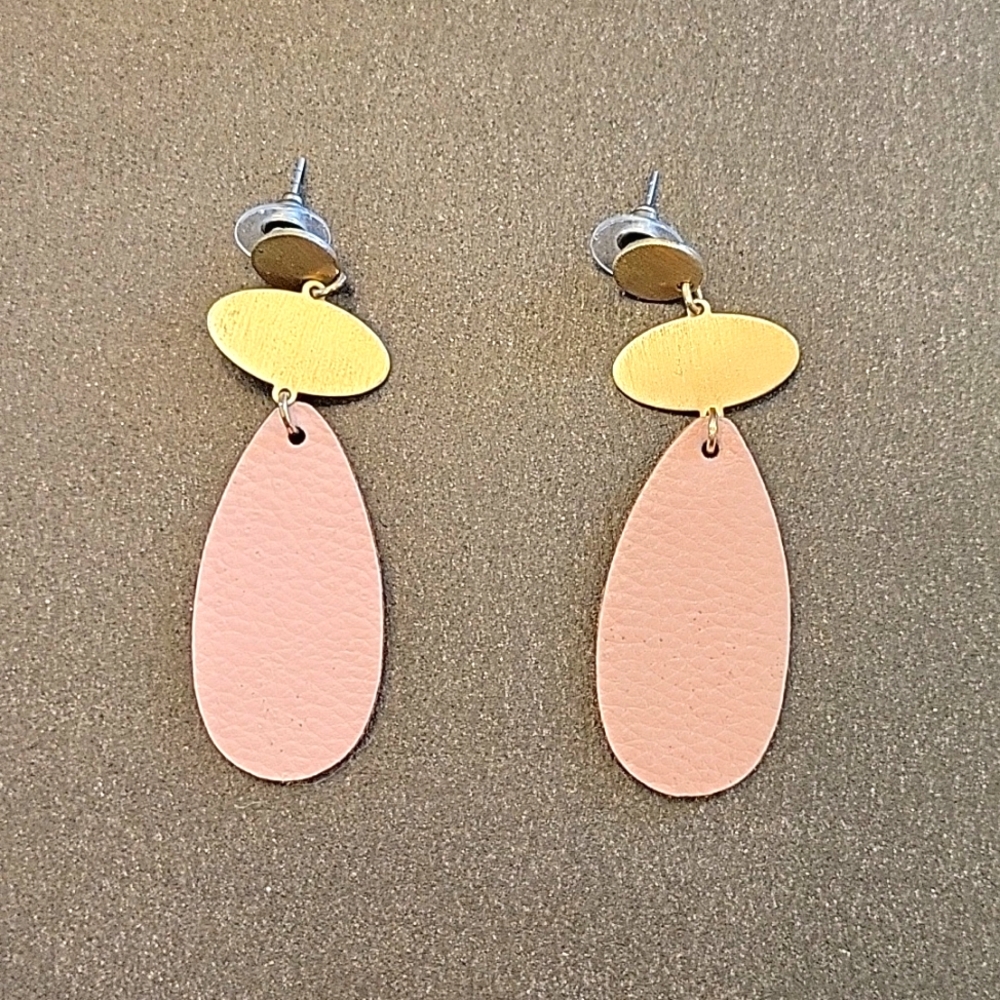 Charming Charlie leather and matte gold tone earrings